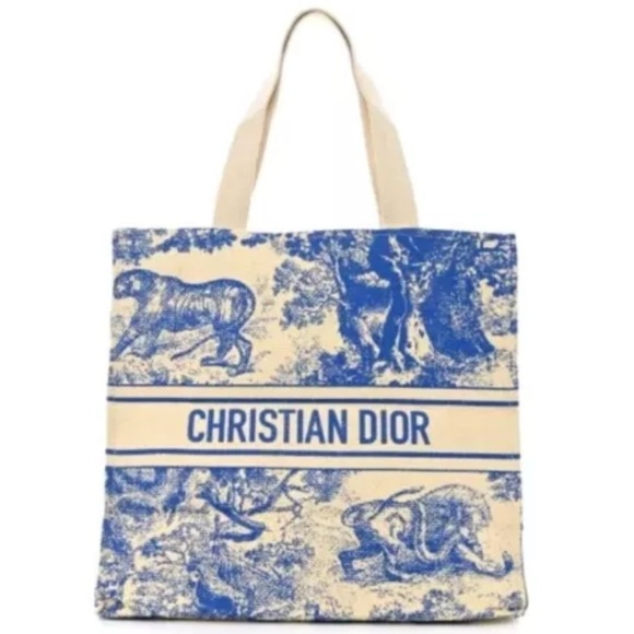 Dior Dioriviera Straw Blue and Cream Tote Bag with COA